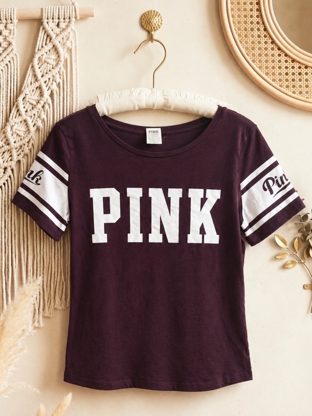 PINK Victorias Secret Burgundy & White Tee Shirt